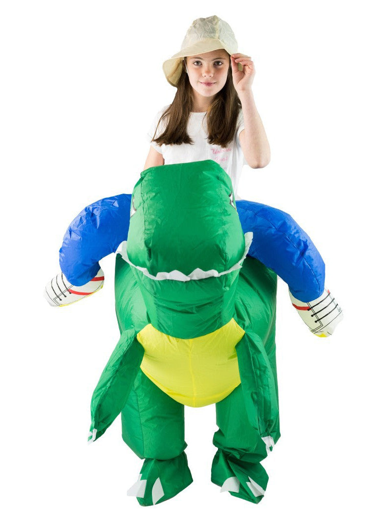 Inflatable Green Ride On Dinosaur Kids Costume - Front Image
