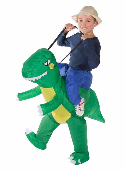 Inflatable Green Ride On Dinosaur Kids Costume - Main Image