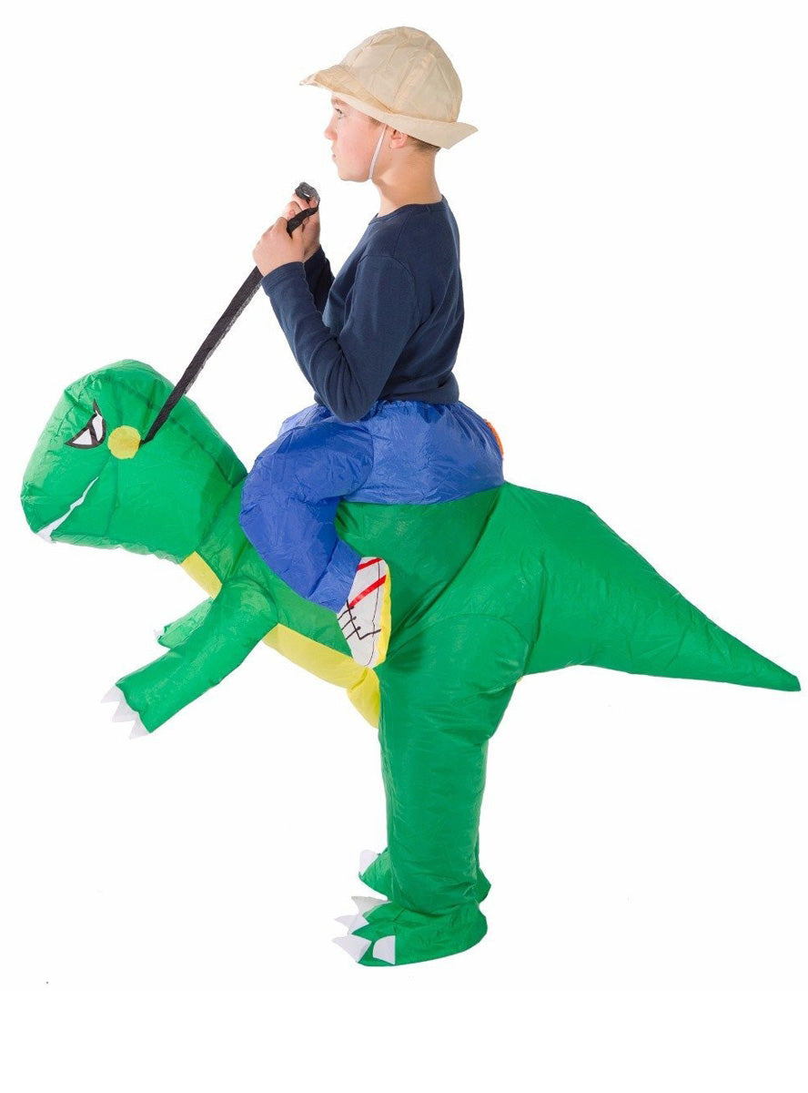 Inflatable Green Ride On Dinosaur Kids Costume - Side Image