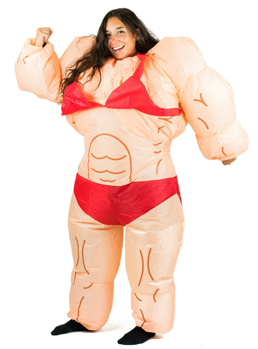 Inflatable Muscle Lady Novelty Adults Costume - Alternative Image