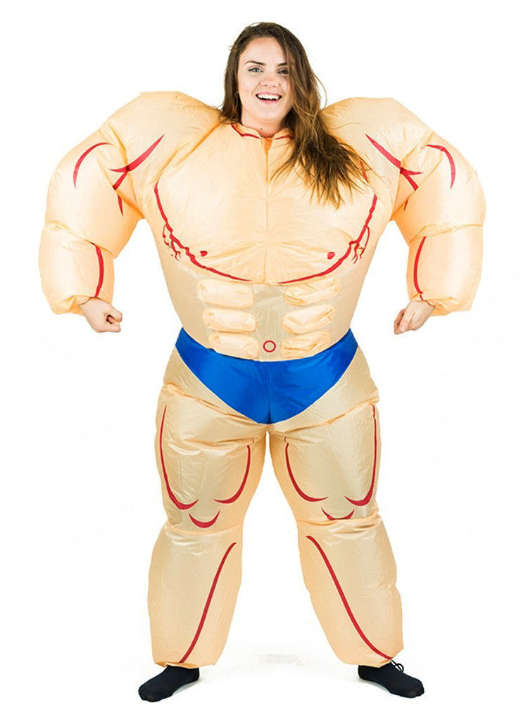 Inflatable Muscle Man Adults Novelty Bodybuilder Costume - Alternative Image