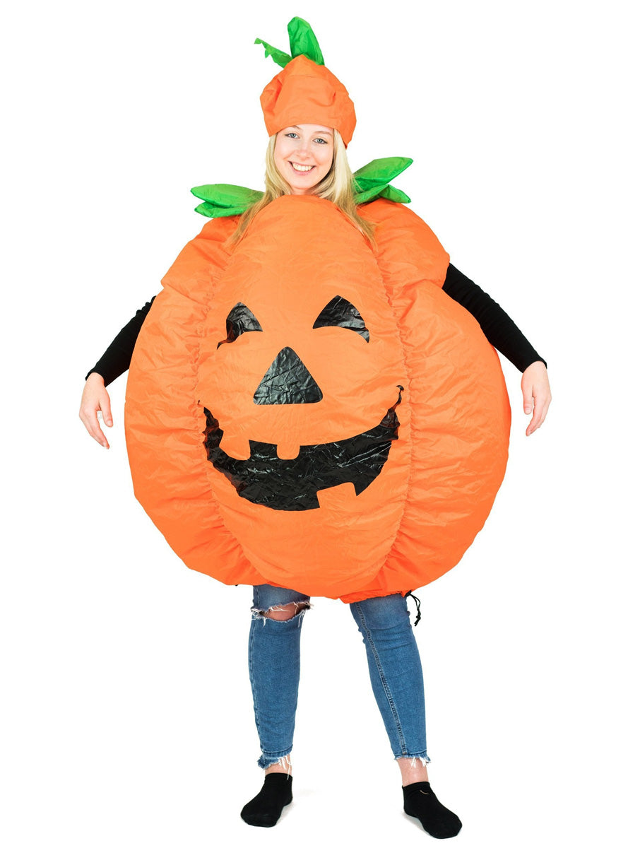 Inflatable Orange Pumpkin Adults Halloween Costume - Main Image