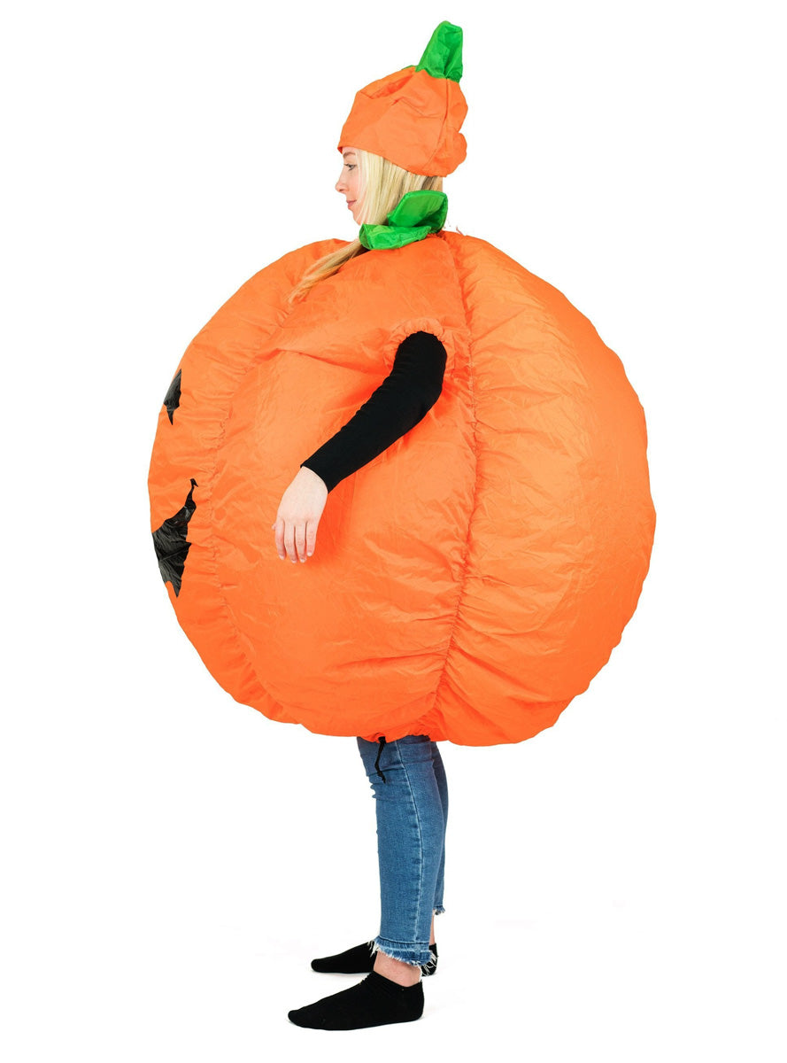 Inflatable Orange Pumpkin Adults Halloween Costume - Side Image