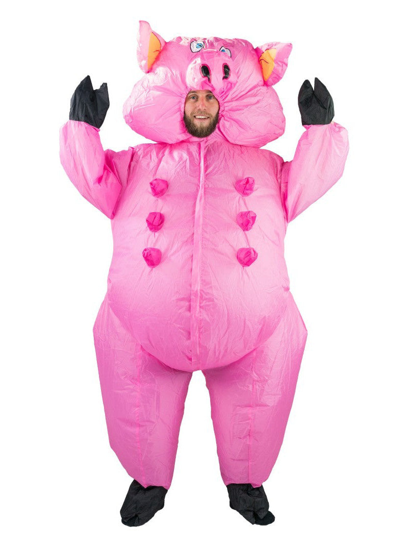 Inflatable Pink Pig Adults Animal Costume - Main Image