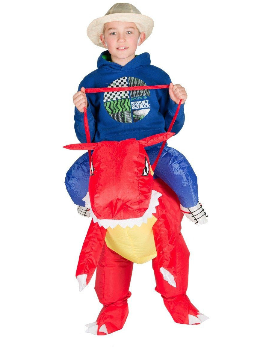 Inflatable Red Dragon Kids Ride-On Costume - Front Image