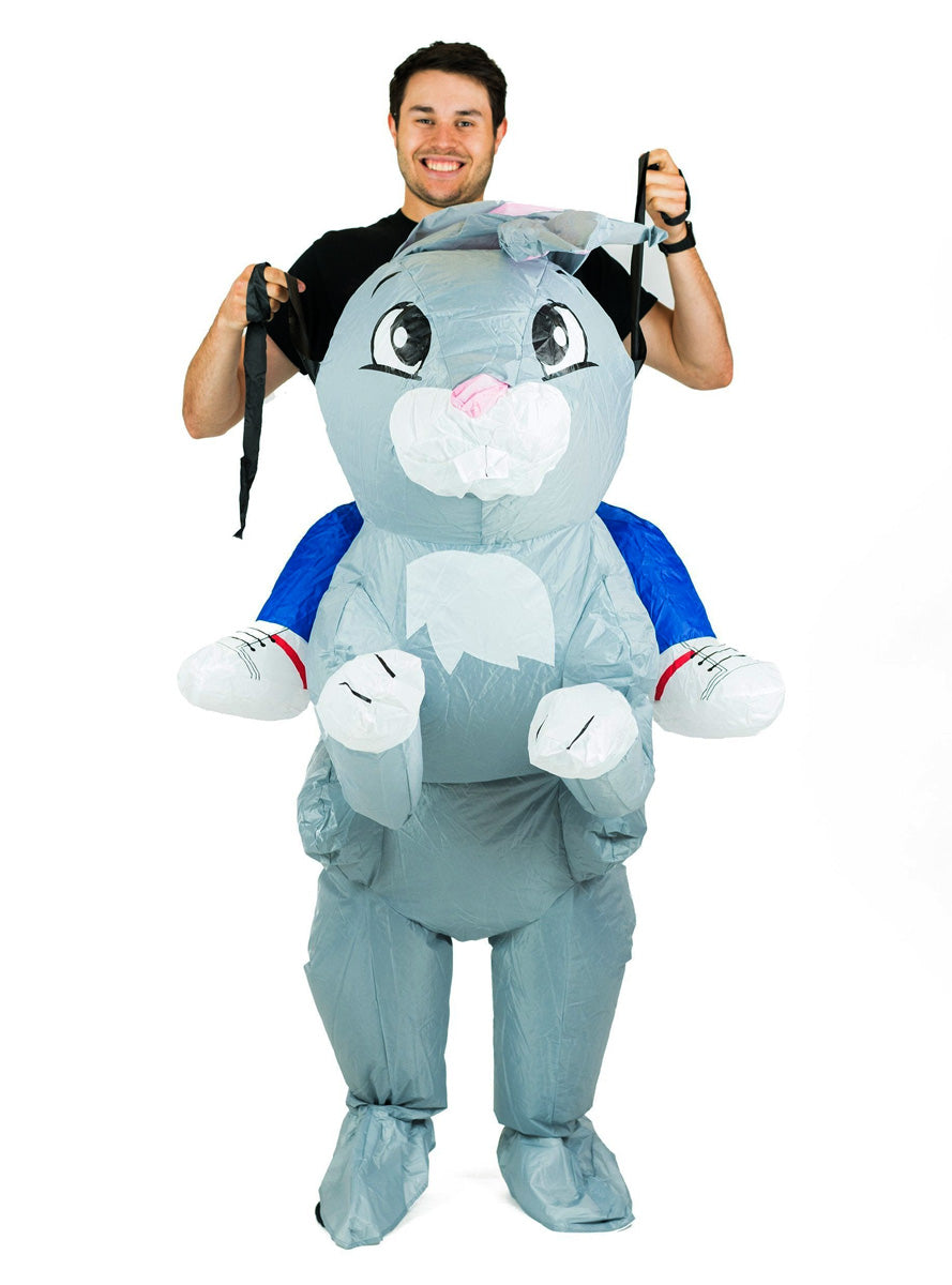 Inflatable Ride-On Grey Rabbit Adults Costume - Front Image