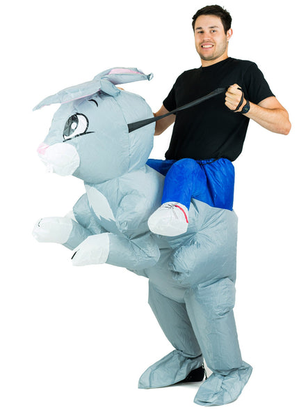 Inflatable Ride-On Grey Rabbit Adults Costume - Main Image