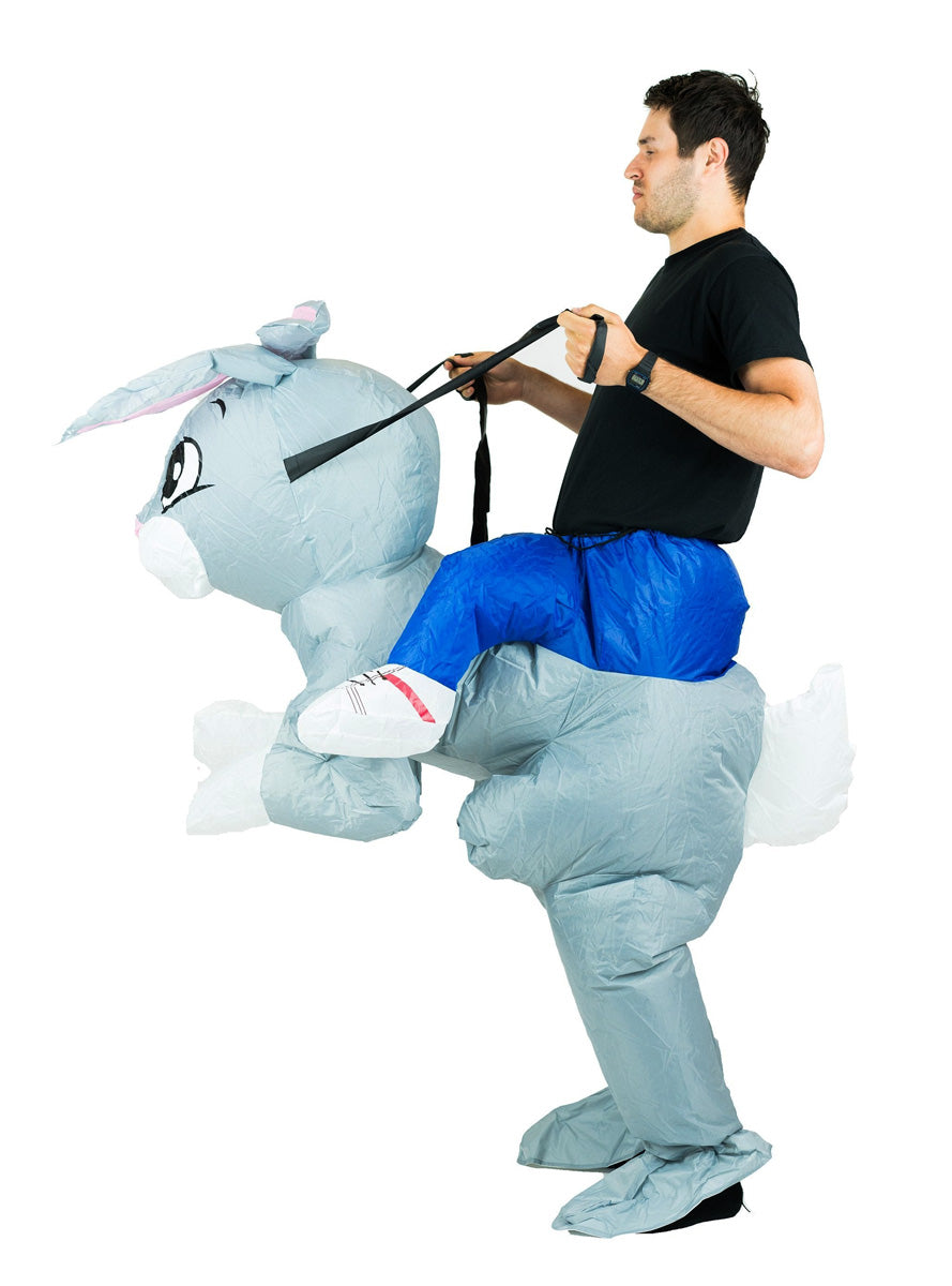 Inflatable Ride-On Grey Rabbit Adults Costume - Side Image