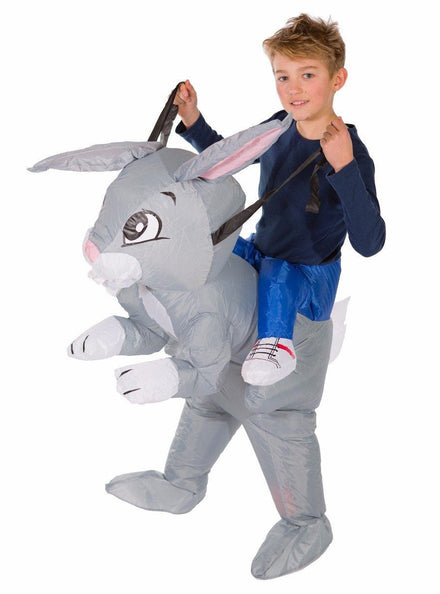 Inflatable Ride-On Grey Rabbit Kids Costume - Main Image