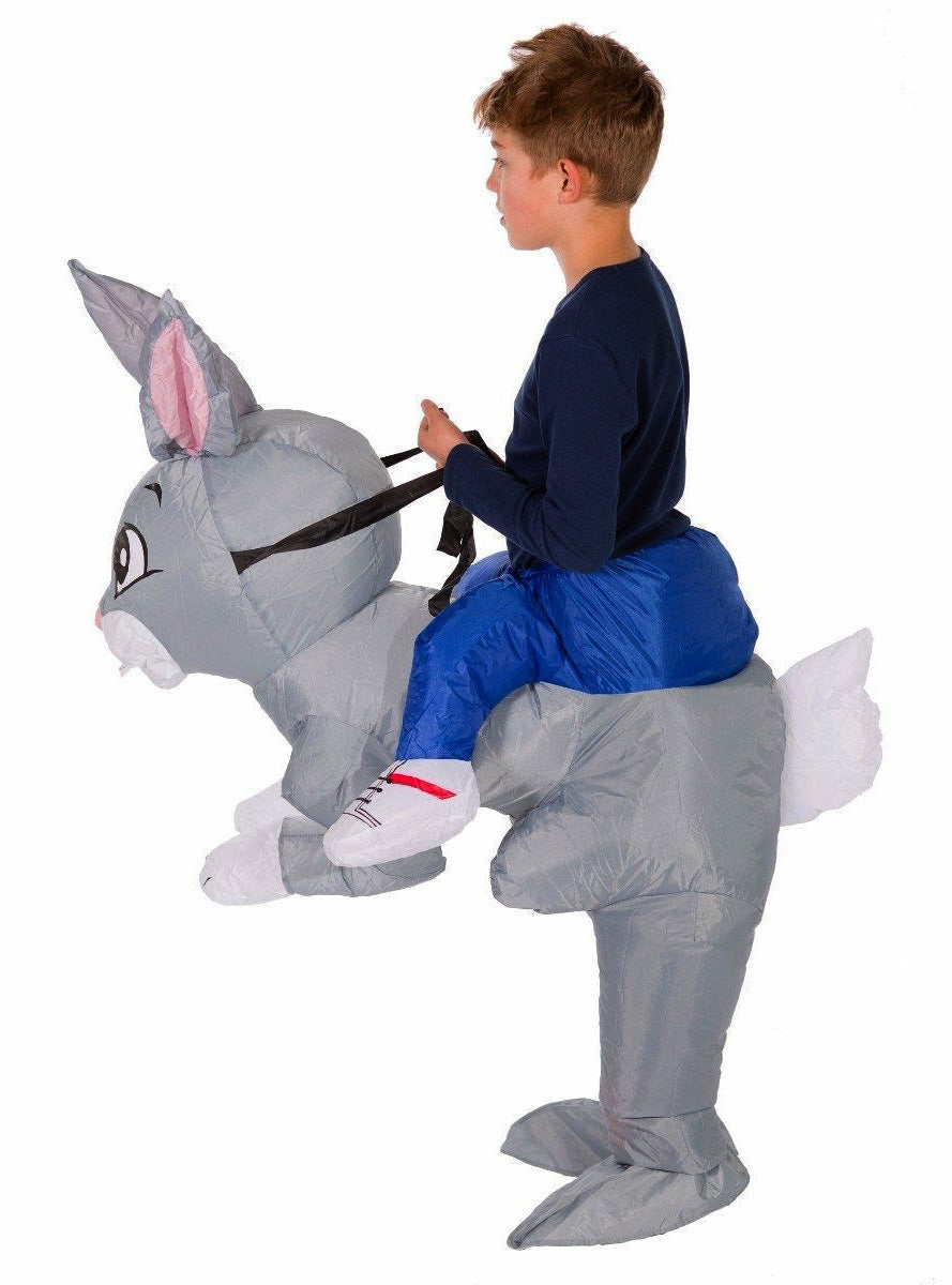 Inflatable Ride-On Grey Rabbit Kids Costume - Side Image