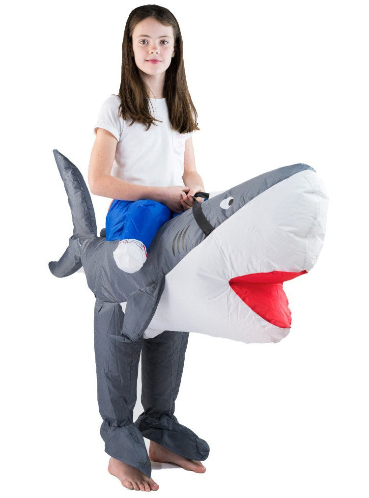 Inflatable Ride-On Grey Shark Kids Costume - Alternative Image