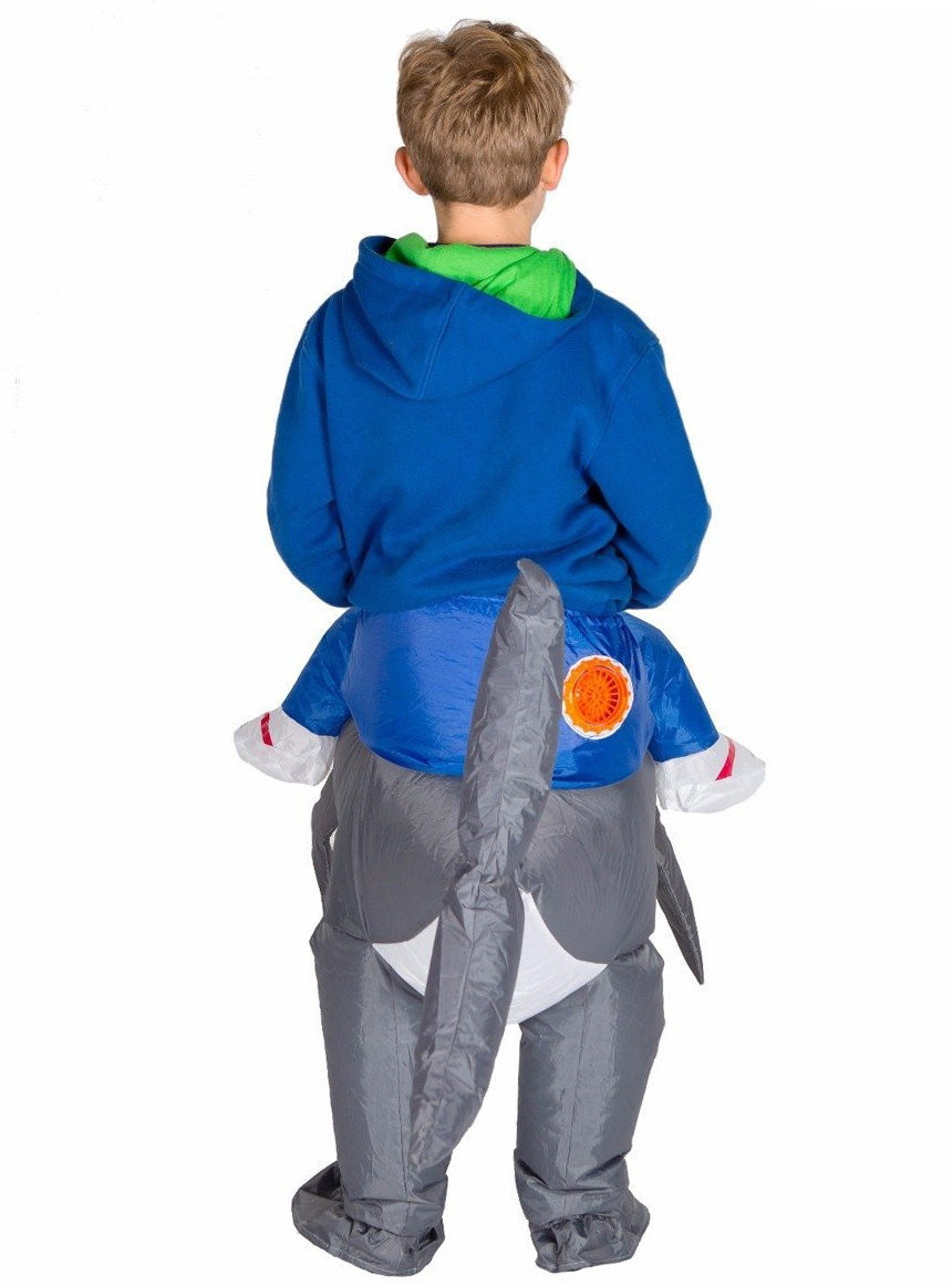 Inflatable Ride-On Grey Shark Kids Costume - Back Image