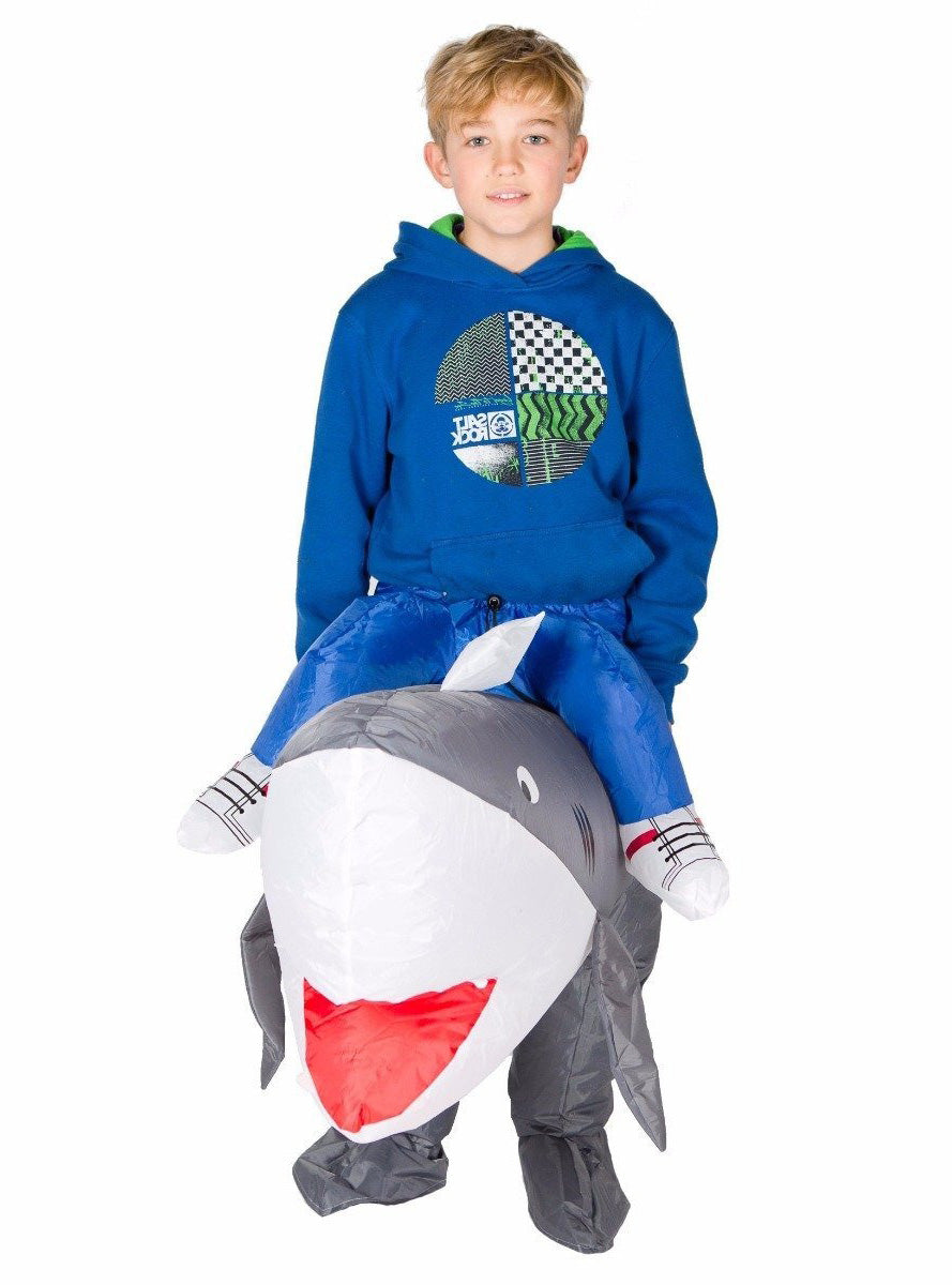 Inflatable Ride-On Grey Shark Kids Costume - Front Image
