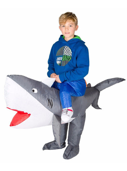 Inflatable Ride-On Grey Shark Kids Costume - Main Image