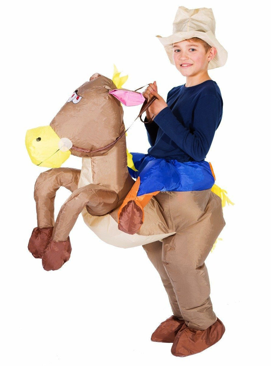 Inflatable Ride-On Horse Kids Cowboy Costume - Main Image