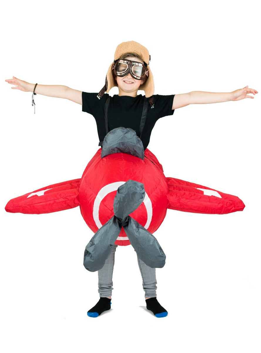 Inflatable Ride-On Red Plane Kids Costume - Front Image