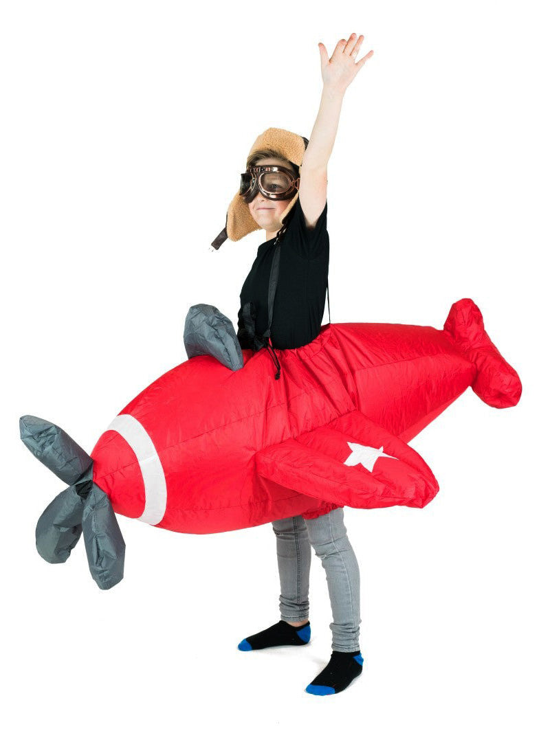 Inflatable Ride-On Red Plane Kids Costume - Side Image