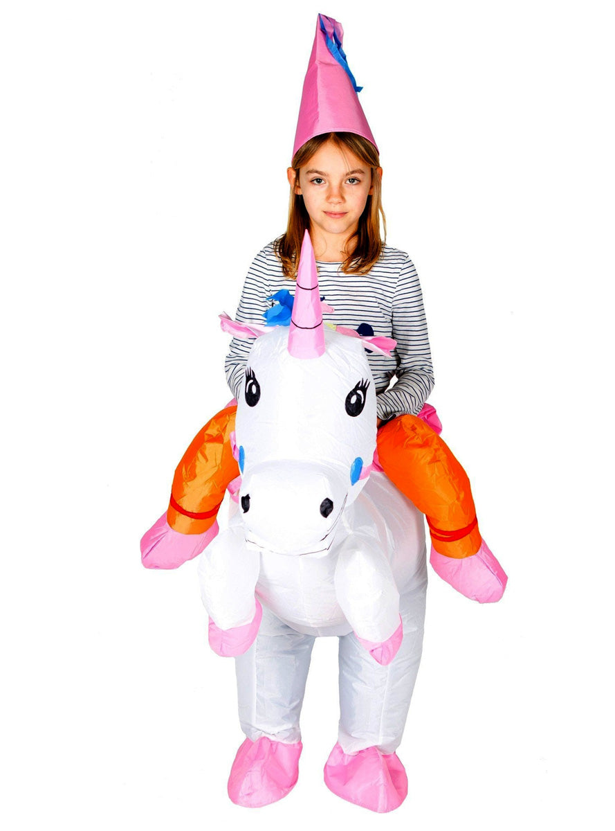 Inflatable Ride-On Unicorn Kids Costume - Front Image