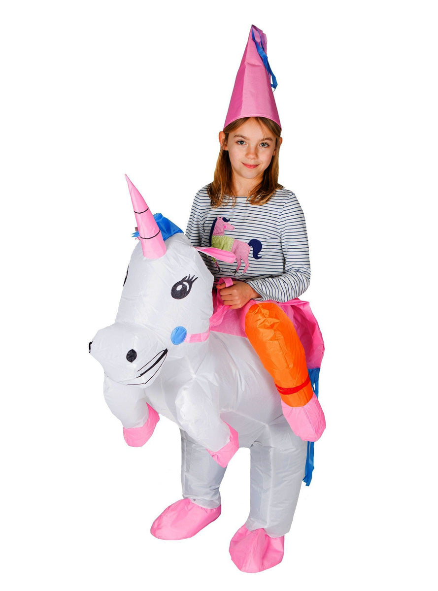 Inflatable Ride-On Unicorn Kids Costume - Main Image