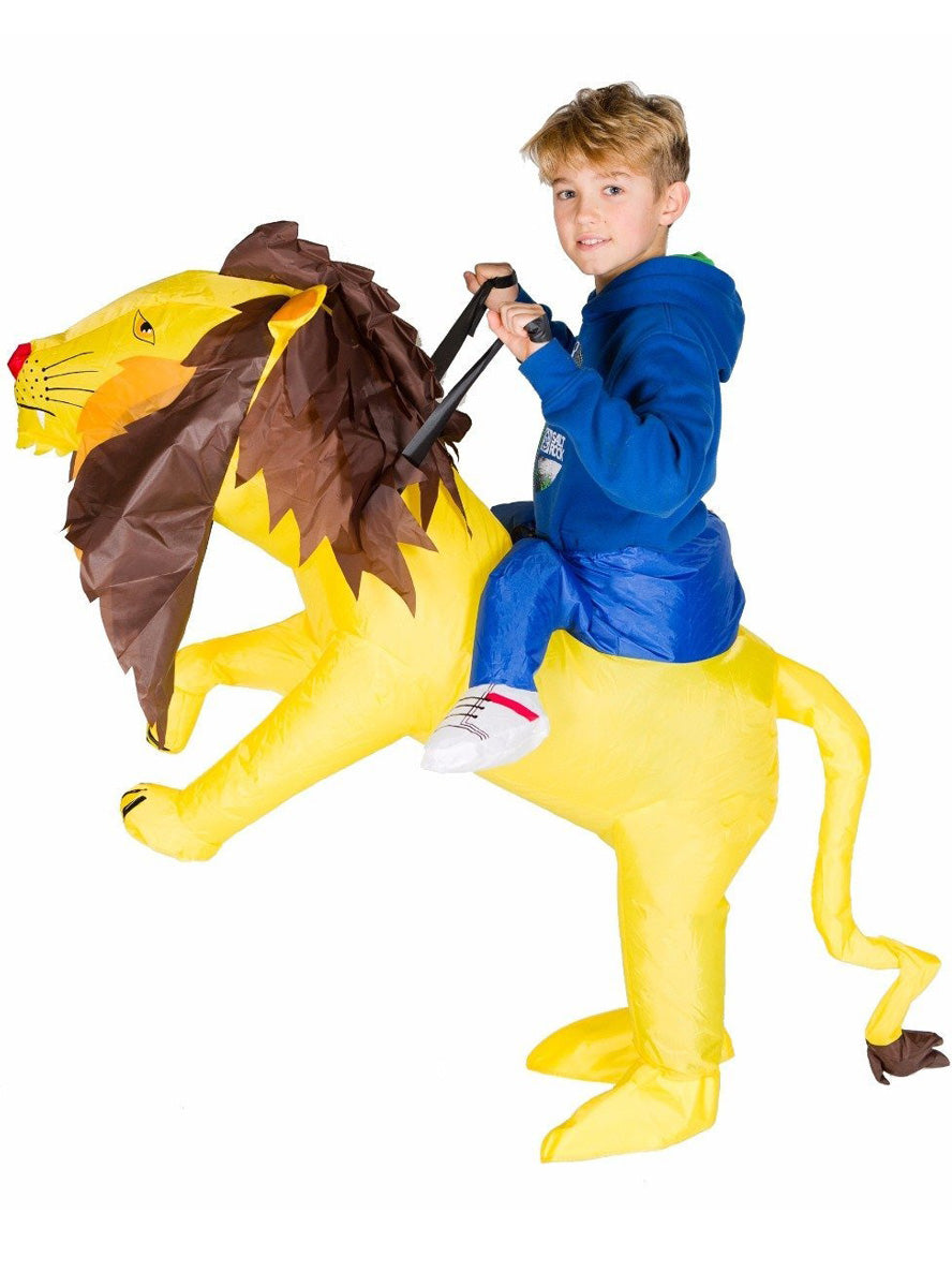 Inflatable Ride-On Yellow Lion Kids Costume - Main Image