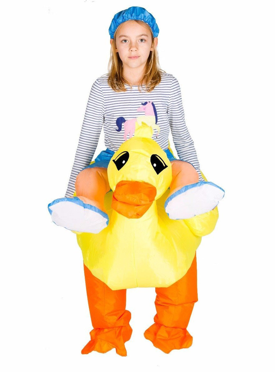 Inflatable Ride-On Yellow Rubber Ducky Kids Costume - Front Image