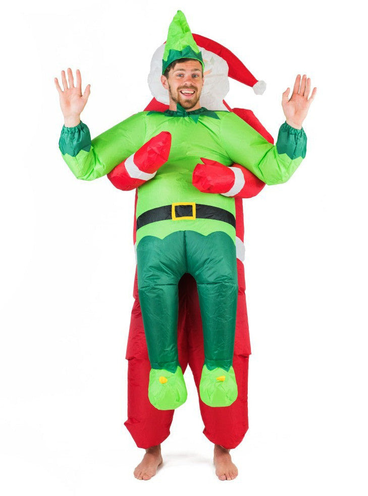 Inflatable Santa and Elf Adults Lift Me Up Christmas Costume - Front Image