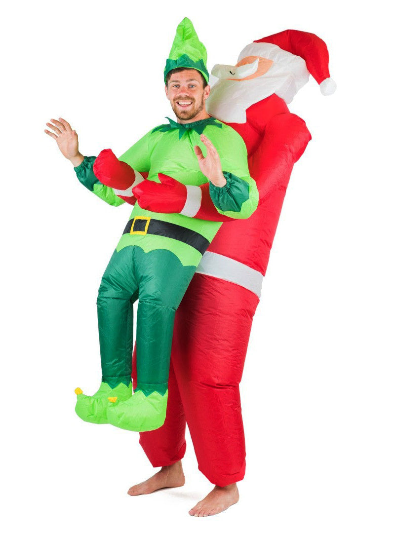 Inflatable Santa and Elf Adults Lift Me Up Christmas Costume - Main Image