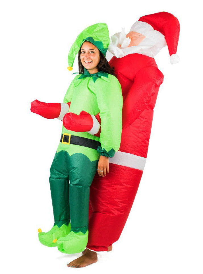 Inflatable Santa and Elf Adults Lift Me Up Christmas Costume - Side Image