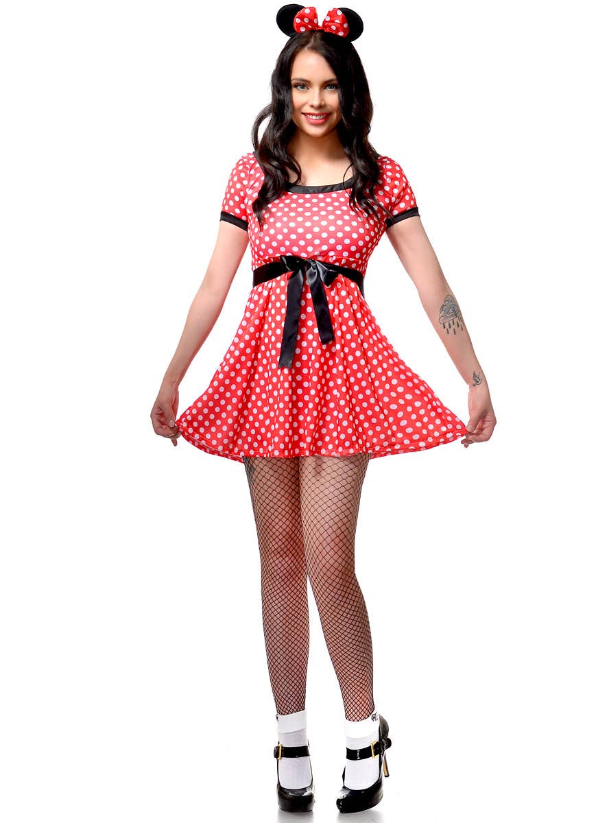 Women's Red and White Polka Dot Minnie Mouse Fancy Dress Costume Main Image