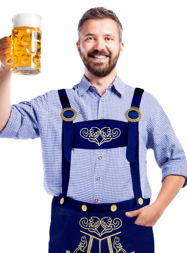 Blue Beer Man Oktoberfest Costume for Men - Close Up Image