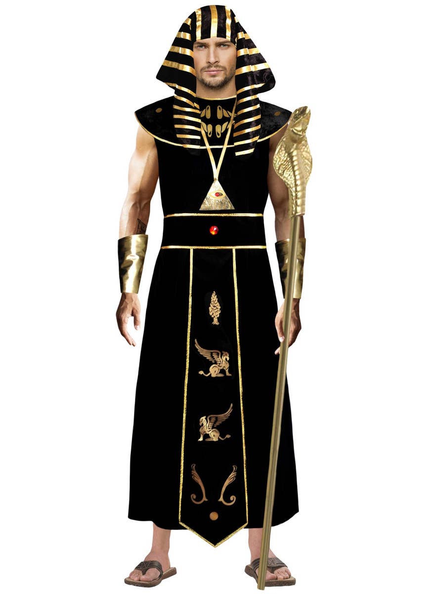 Men's Black and Gold Ancient Egyptian Pharoh Fancy Dress Costume