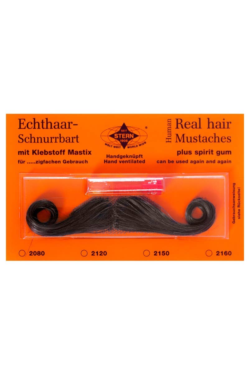 Men's Brown Real Human Hair Handle Bar Moustache Costume Accessory Main Image