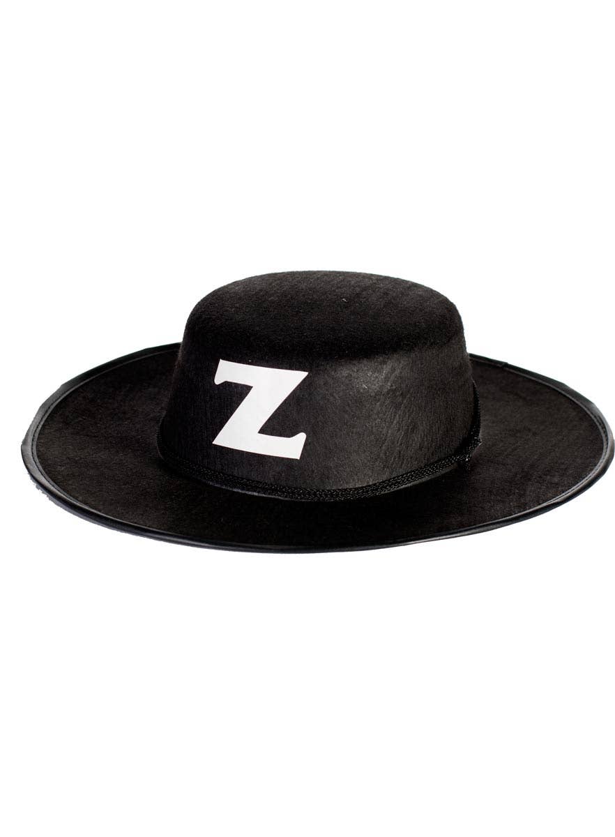 Black Felt Zorro Costume Hat with White Z Print
