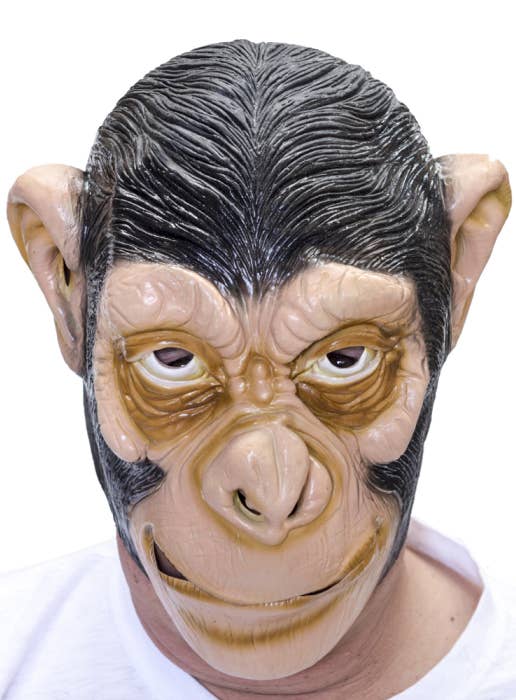 Black Latex Full Head Ape Party Mask Costume Accessory - Main Image