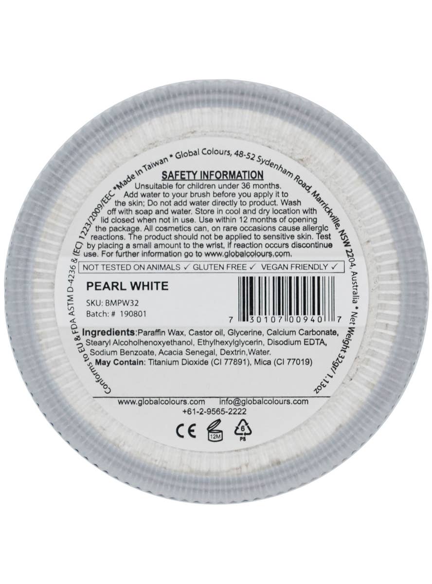 Pearl White Water Based Face and Body Cake Makeup - Back Image
