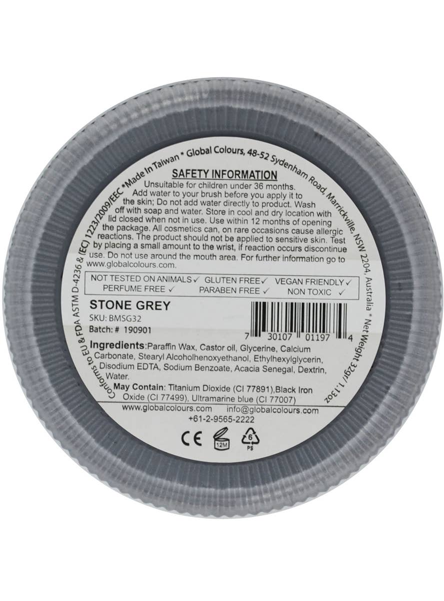 Stone Grey Water Based Face and Body Cake Makeup - Back Image