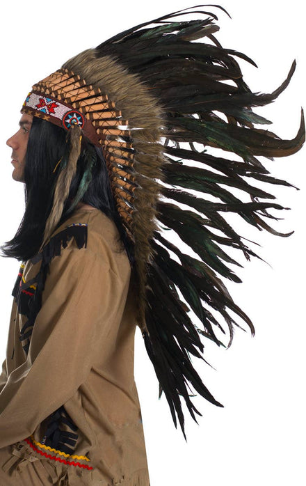 Brown and Black Deluxe Indian Chief Feather Headdress Front View