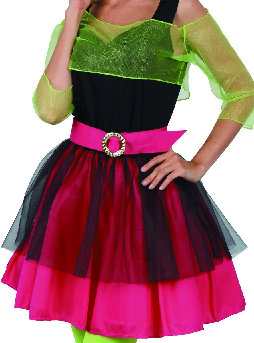 Neon Party Girl Women's 80s Dress Up Costume Close Up Image