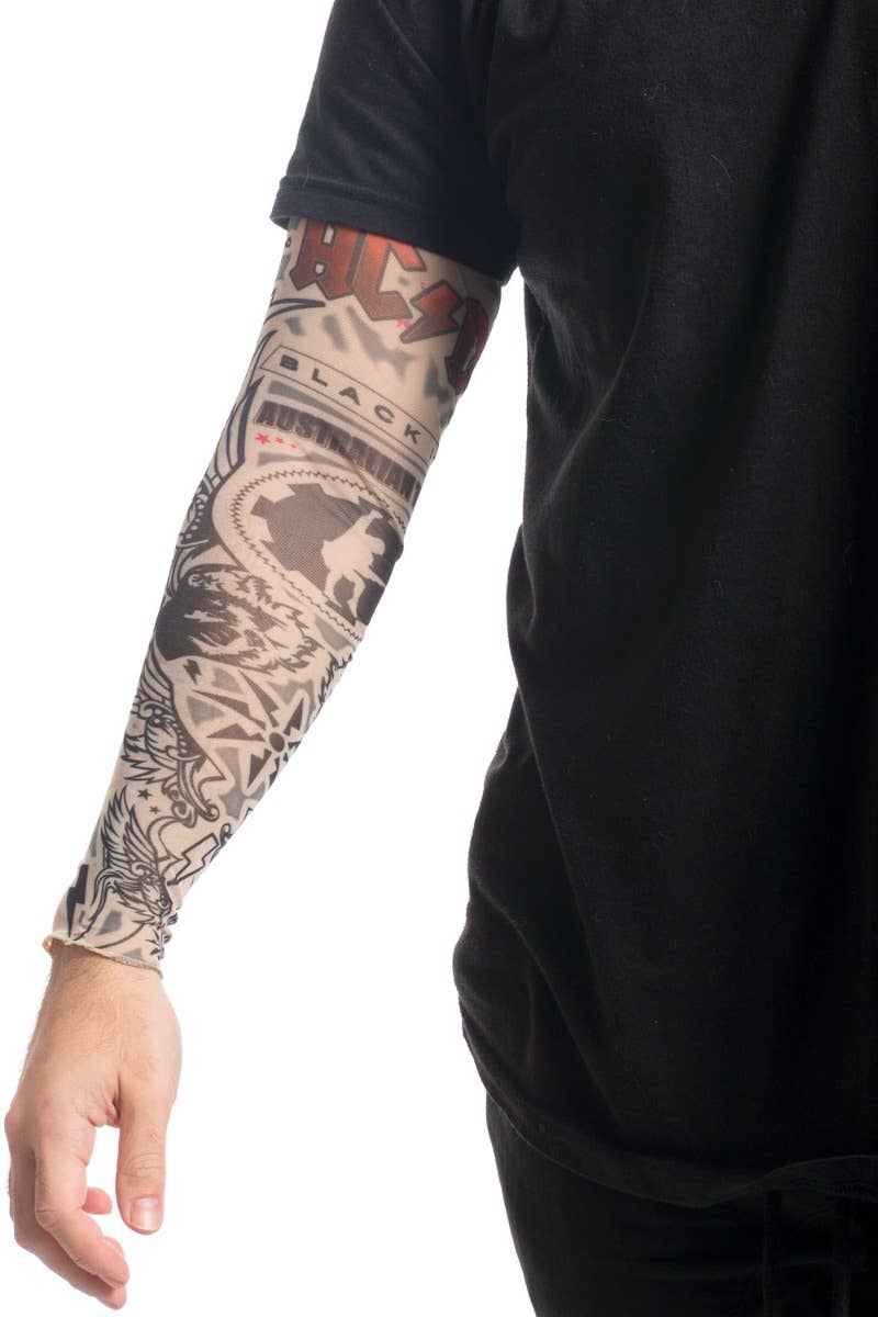 Adults AC-DC Faux Tattoo Sleeve | Rock Star Costume Accessory