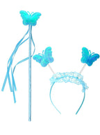 Image of Iridescent Blue Girls Butterfly Wand and Headband Set