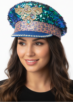 Image of Deluxe Iridescent Blue Shimmer Festival Hat with Jewels - main image