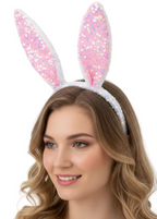 Pink Sparkly Sequin Bunny Ears Costume Headband - main image