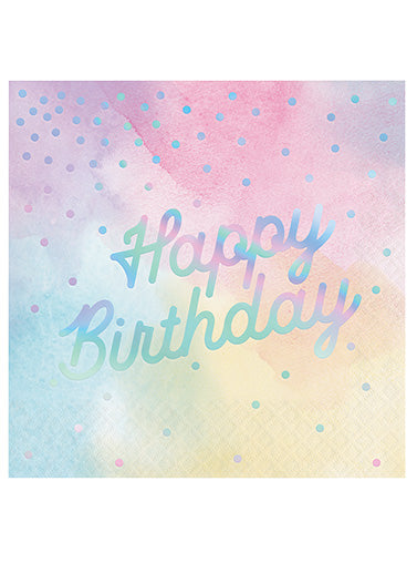 Iridescent Rainbow Happy Birthday 16 Pack Lunch Napkins – Main Image