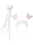 Image of Iridescent White Girls Butterfly Wand and Headband Set