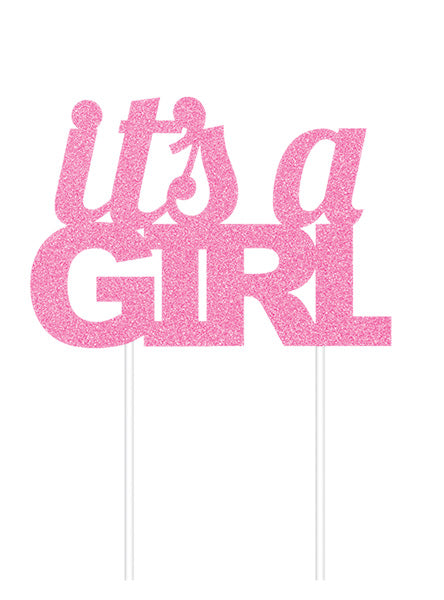 It’s a Girl Pink Glitter Baby Shower Cake Topper – Main Image