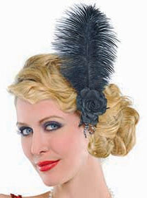 1920s Black Feather and Rose Side Hair Clip