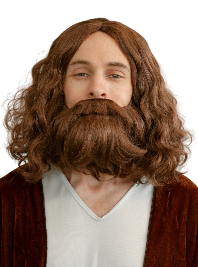 Biblical Mens Brown Jesus Wig and Beard Set - Main Image