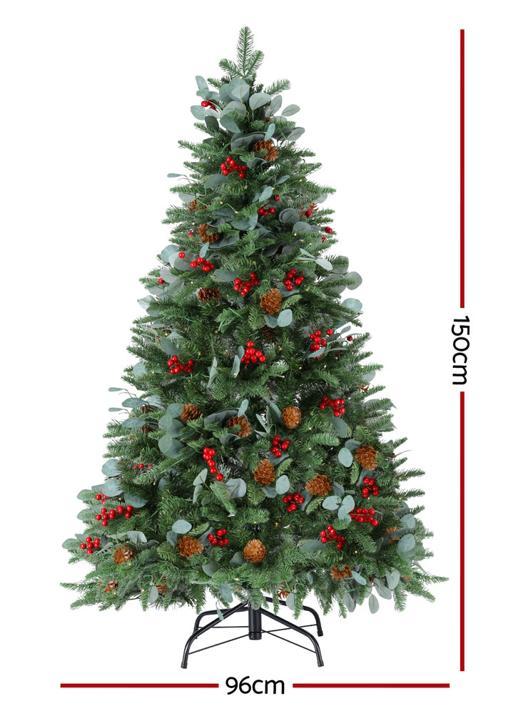 Jingle Jollys 150cm Warm White Prelit Christmas Tree with Pine Cones and Berries - Dimensions Image