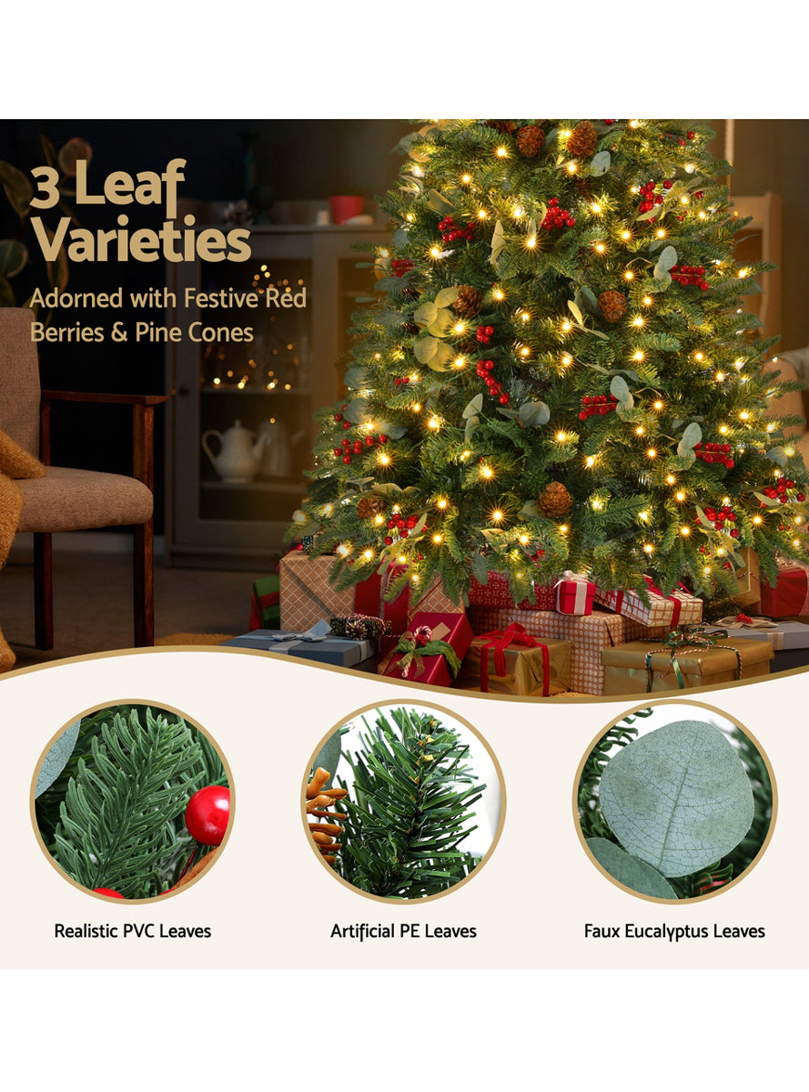 Jingle Jollys 150cm Warm White Prelit Christmas Tree with Pine Cones and Berries - Info Image 2