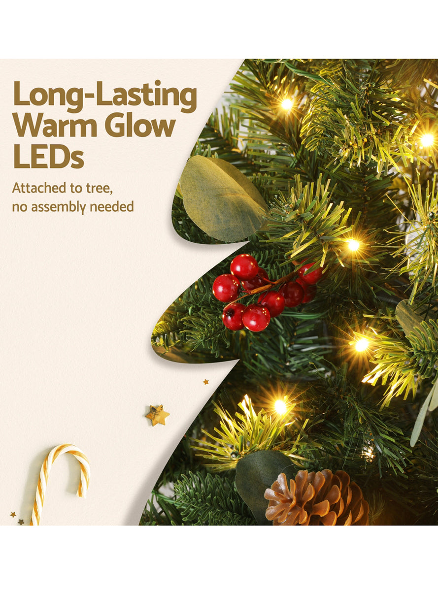 Jingle Jollys 150cm Warm White Prelit Christmas Tree with Pine Cones and Berries - Info Image 3